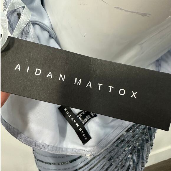 Aidan Mattox Sequined Beaded Tank Crystal Mini Dress Light Blue Women's Size 4 - Picture 7 of 9